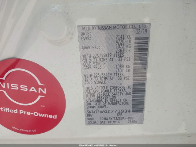 Продаж на аукціоні авто 2020 Nissan Rogue Sl Intelligent Awd, vin: 5N1AT2MVXLC771934, номер лоту: 45834902