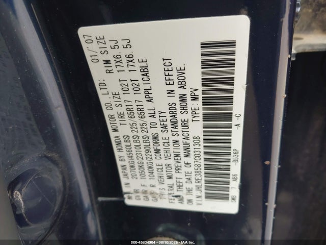 Aukcja sprzedaży 2007 Honda Cr-v Ex, vin: JHLRE38587C031308, numer aukcji: 45834904