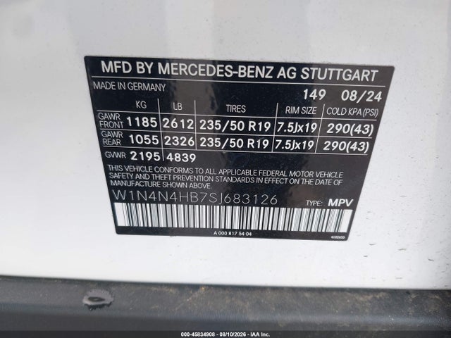 Продаж на аукціоні авто 2025 Mercedes-benz Gla 250 4matic, vin: W1N4N4HB7SJ683126, номер лоту: 45834908