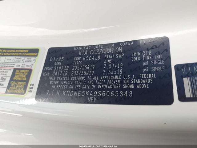 Aukcja sprzedaży 2025 Kia Carnival Mpv Hybrid Sx Prestige, vin: KNDNE5KA9S6065343, numer aukcji: 45834928
