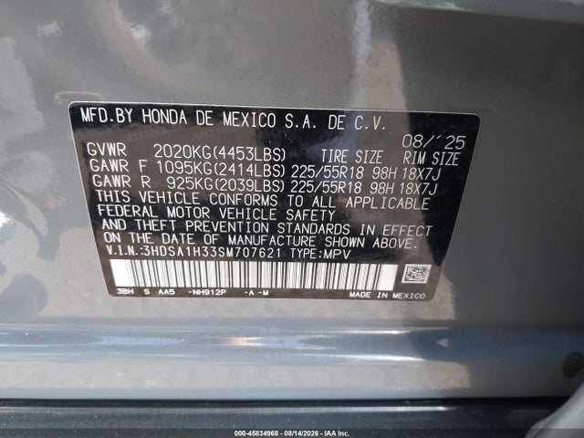 45834968 :رقم المزاد ، 3HDSA1H33SM707621 vin ، 2025 Acura Adx مزاد بيع
