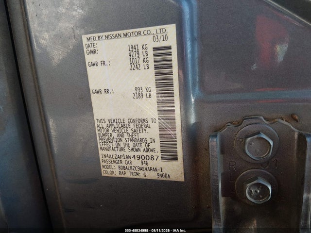Продаж на аукціоні авто 2010 Nissan Altima 2.5 S, vin: 1N4AL2AP1AN490087, номер лоту: 45834995