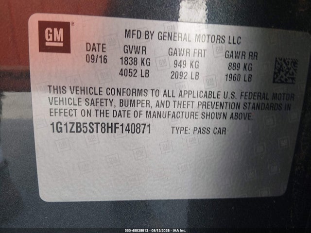 45835013 :رقم المزاد ، 1G1ZB5ST8HF140871 vin ، 2017 Chevrolet Malibu Ls مزاد بيع