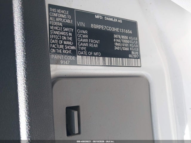Aukcja sprzedaży 2017 Mercedes-benz Sprinter 2500 Standard Roof V6, vin: 8BRPE7CD3HE131654, numer aukcji: 45835021