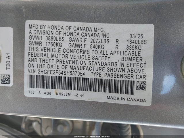 2HGFE2F54SH587054 Honda Civic Sport