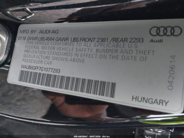 Aukcja sprzedaży 2016 Audi A3 2.0t Premium, vin: WAUB8GFF7G1077293, numer aukcji: 45835047