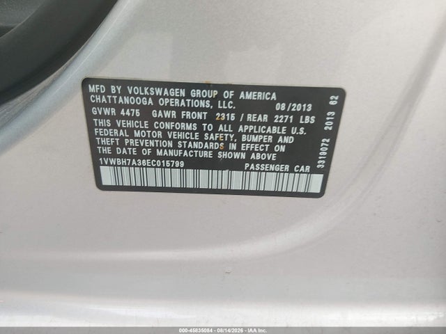 Volkswagen PASSAT SE 2014 1VWBH7A36EC015799 Image 9