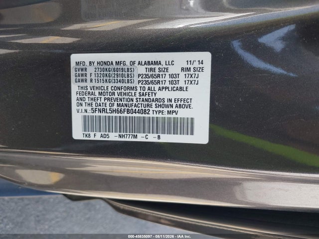Aukcja sprzedaży 2015 Honda Odyssey Ex-l, vin: 5FNRL5H66FB044082, numer aukcji: 45835097