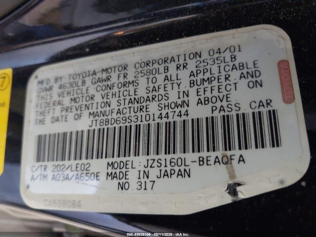 Продаж на аукціоні авто 2001 Lexus Gs 300, vin: JT8BD69S310144744, номер лоту: 45835106
