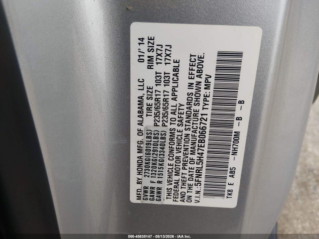 Aukcja sprzedaży 2014 Honda Odyssey Ex, vin: 5FNRL5H47EB066721, numer aukcji: 45835147