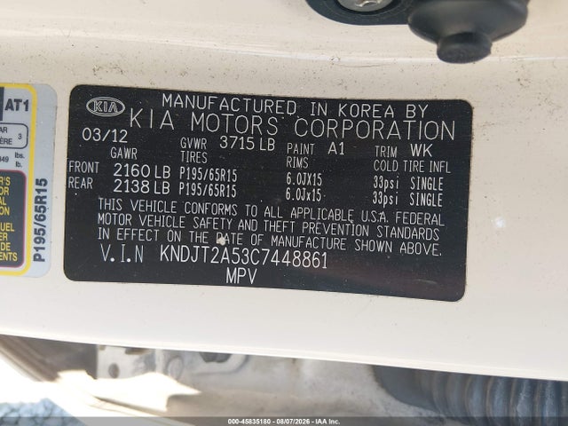 45835180 :رقم المزاد ، KNDJT2A53C7448861 vin ، 2012 Kia Soul مزاد بيع