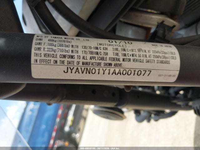 Auction sale of the 2010 Yamaha Xvs950 Ac, vin: JYAVN01Y1AA001077, lot number: 45835195