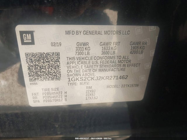 Продажа на аукционе авто 2019 Gmc Yukon Denali, vin: 1GKS2CKJ2KR271462, номер лота: 45835237