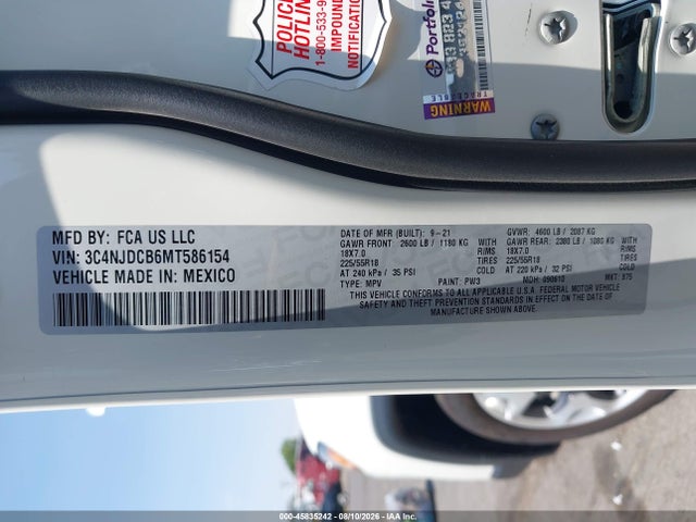 Продаж на аукціоні авто 2021 Jeep Compass Limited 4x4, vin: 3C4NJDCB6MT586154, номер лоту: 45835242