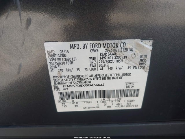 Ford EXPLORER XLT 2016 1FM5K7D8XGGA56632 Image 9