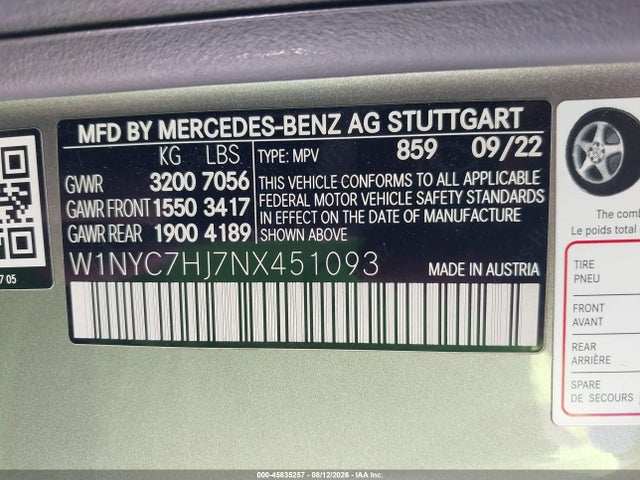 Продажа на аукционе авто 2022 Mercedes-benz Amg G 63 4matic, vin: W1NYC7HJ7NX451093, номер лота: 45835257