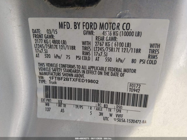 Aukcja sprzedaży 2015 Ford F-250 Xl, vin: 1FTBF2BTXFED19802, numer aukcji: 45835273