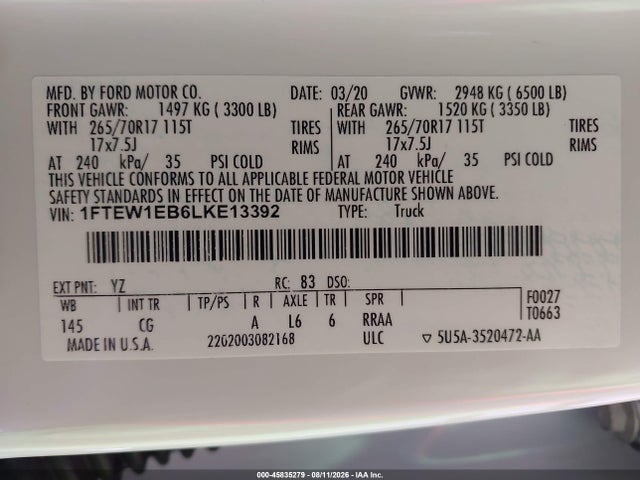 Ford F-150 Xl 2020 1FTEW1EB6LKE13392 Image 9