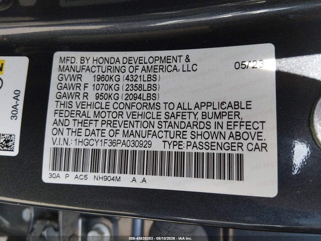 Honda ACCORD EX 2023 1HGCY1F36PA030929 Image 9