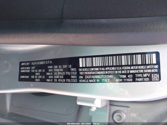 Продаж на аукціоні авто 2018 Alfa Romeo Stelvio Ti Sport Awd, vin: ZASFAKNN0J7C01940, номер лоту: 45835294