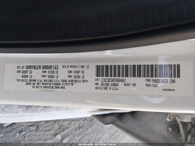 45835296 :رقم المزاد ، 1C3CCBCG8CN284661 vin ، 2012 Chrysler 200 Limited مزاد بيع