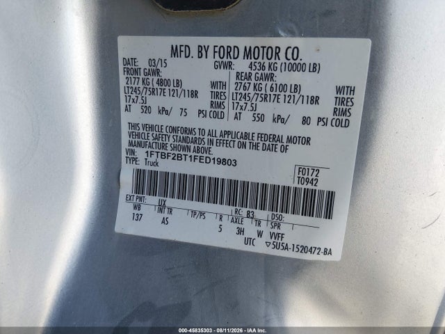 Aukcja sprzedaży 2015 Ford F-250 Xl, vin: 1FTBF2BT1FED19803, numer aukcji: 45835303
