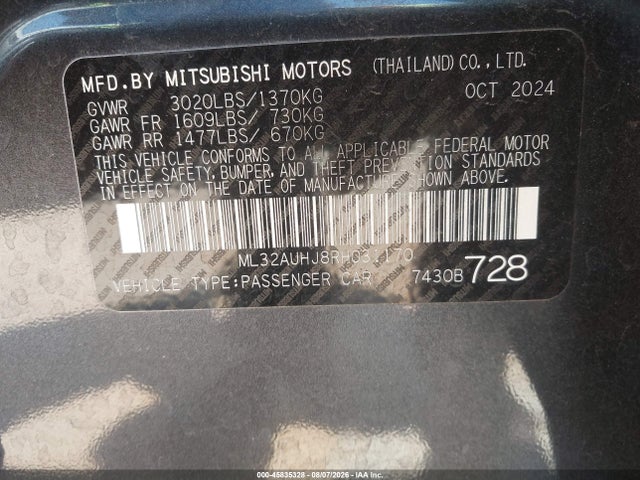 Продаж на аукціоні авто 2024 Mitsubishi Mirage Es/le, vin: ML32AUHJ8RH031170, номер лоту: 45835328