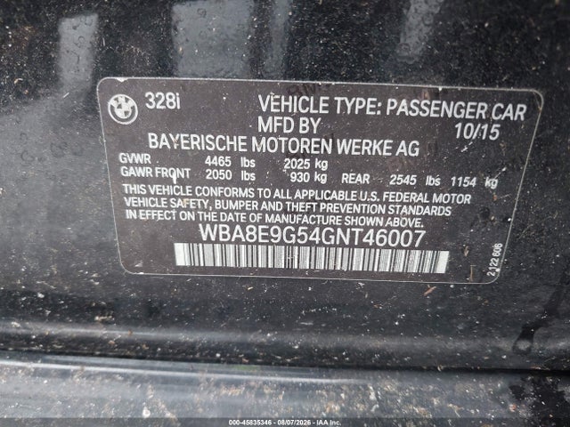 Продажа на аукционе авто 2016 Bmw 328i, vin: WBA8E9G54GNT46007, номер лота: 45835346