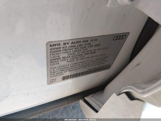 Продаж на аукціоні авто 2025 Audi Q3 Premium 45 Tfsi S Line Quattro Tiptronic, vin: WA1DECF33S1016223, номер лоту: 45835363