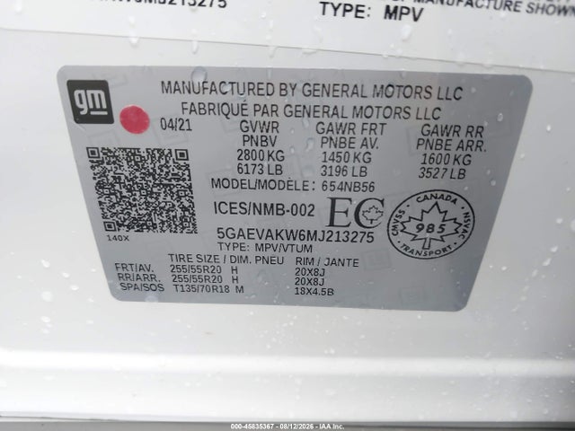 Aukcja sprzedaży 2021 Buick Enclave Awd Essence, vin: 5GAEVAKW6MJ213275, numer aukcji: 45835367