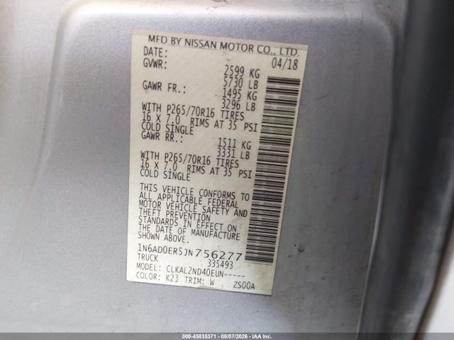 Nissan Frontier Sv 2018 1N6AD0ER5JN756277 Image 9