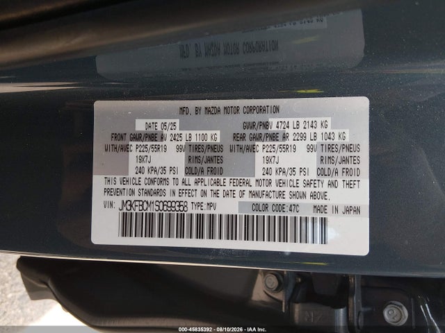 Aukcja sprzedaży 2025 Mazda Cx-5 2.5 S Carbon Edition, vin: JM3KFBCM1S0699358, numer aukcji: 45835392