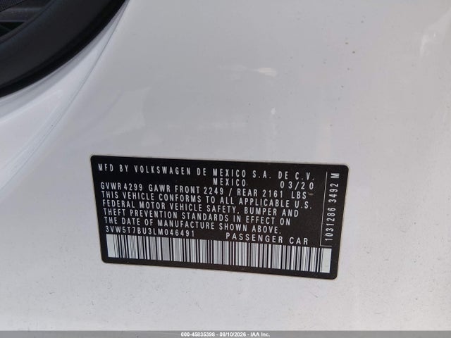 Продаж на аукціоні авто 2020 Volkswagen Jetta Gli 2.0t Autobahn/2.0t S, vin: 3VW5T7BU3LM046491, номер лоту: 45835398