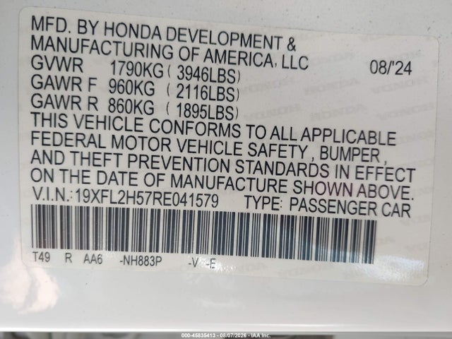 Honda Civic Lx 2024 19XFL2H57RE041579 Image 9