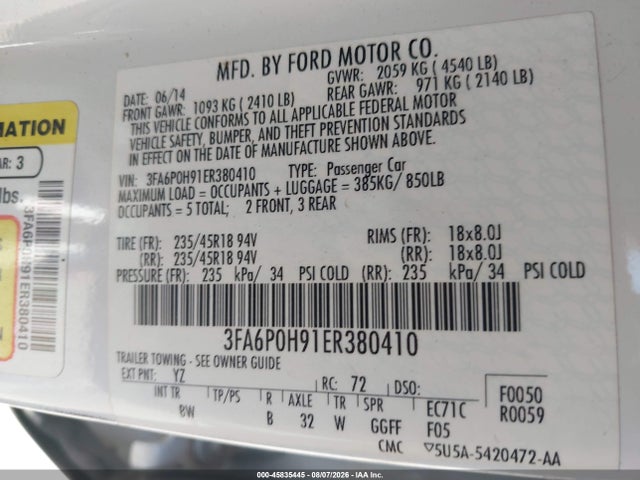 3FA6P0H91ER380410 Ford FUSION SE