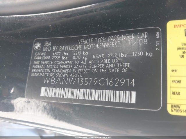 45835447 :رقم المزاد ، WBANW13579C162914 vin ، 2009 Bmw 535i مزاد بيع