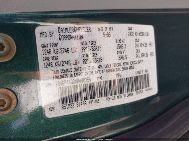 Продаж на аукціоні авто 1999 Dodge Grand Caravan Se, vin: 2B4GP44G0XR440354, номер лоту: 45835452