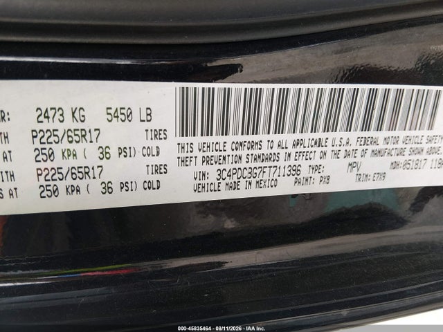3C4PDCBG7FT711396 Dodge Journey Sxt