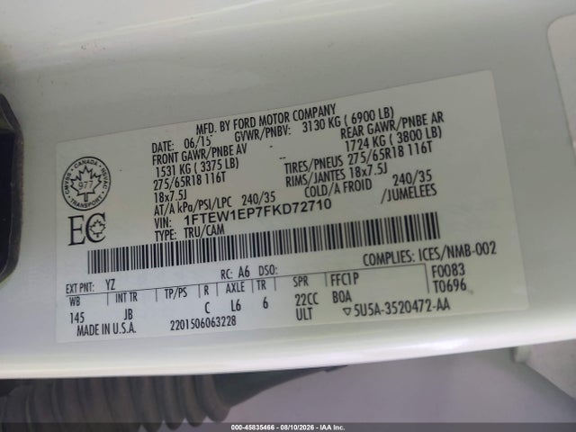 1FTEW1EP7FKD72710 Ford F-150 Xlt