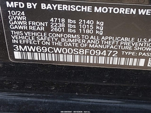 Продажа на аукционе авто 2025 Bmw 330i, vin: 3MW69CW00S8F09472, номер лота: 45835487