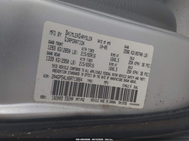 Aukcja sprzedaży 2006 Chrysler Town & Country Touring, vin: 2A4GP54LX6R713864, numer aukcji: 45835496