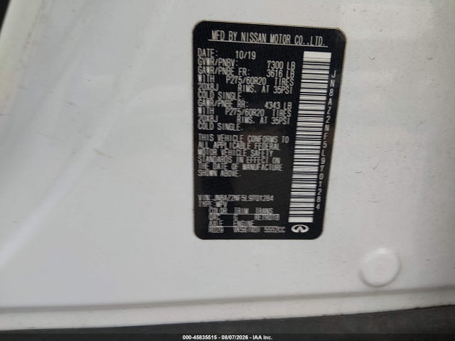 Продаж на аукціоні авто 2020 Infiniti Qx80 Luxe, vin: JN8AZ2NF5L9701284, номер лоту: 45835515