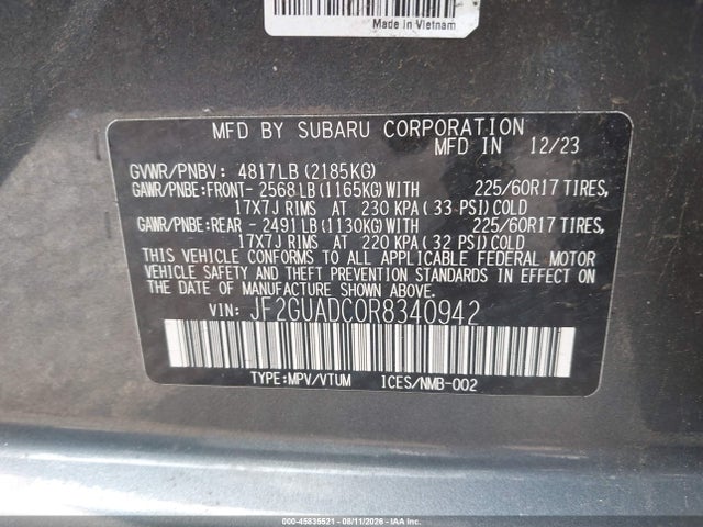 Продаж на аукціоні авто 2024 Subaru Crosstrek Premium, vin: JF2GUADC0R8340942, номер лоту: 45835521