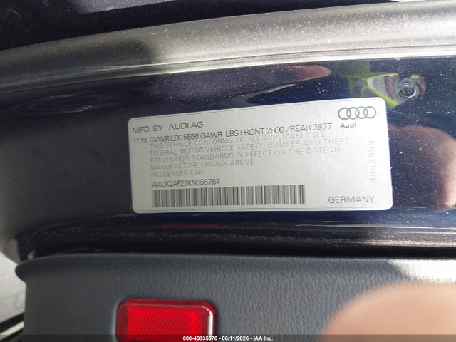 Продажа на аукционе авто 2019 Audi A6 55 Premium, vin: WAUK2AF22KN056784, номер лота: 45835576