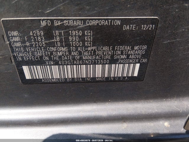 Subaru Impreza Base 5-door 2022 4S3GTAB67N3713500 Image 9