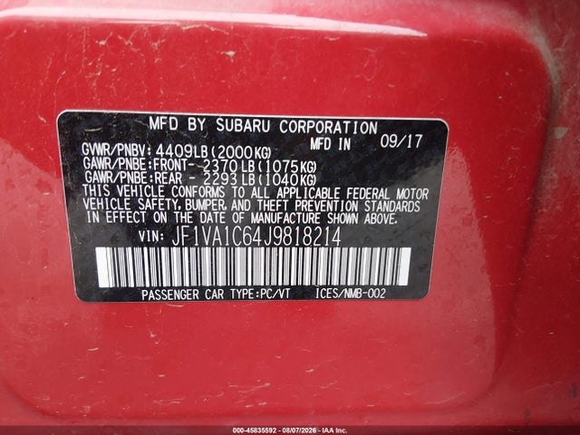 Subaru Wrx Premium 2018 JF1VA1C64J9818214 Image 9