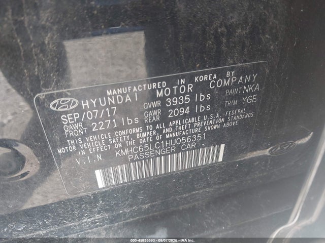 Aukcja sprzedaży 2017 Hyundai Ioniq Hybrid Blue, vin: KMHC65LC1HU056351, numer aukcji: 45835593