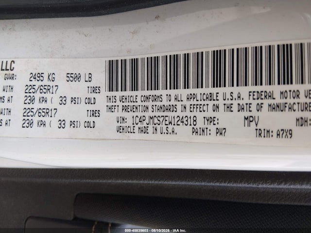 45835603 :رقم المزاد ، 1C4PJMCS7EW124318 vin ، 2014 Jeep Cherokee Latitude مزاد بيع
