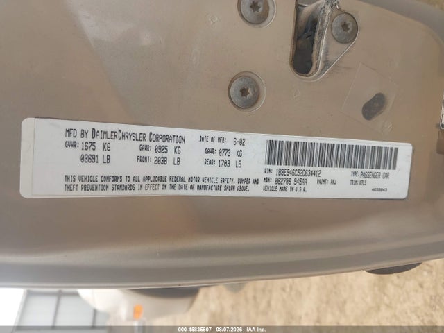 45835607 :رقم المزاد ، 1B3ES46C52D634412 vin ، 2002 Dodge Neon Se مزاد بيع