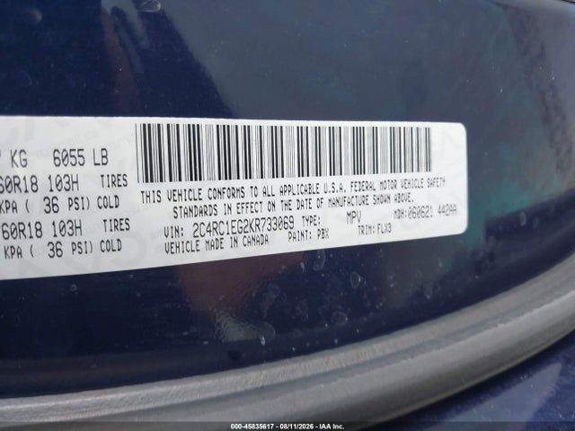 45835617 :رقم المزاد ، 2C4RC1EG2KR733069 vin ، 2019 Chrysler Pacifica Touring L Plus مزاد بيع